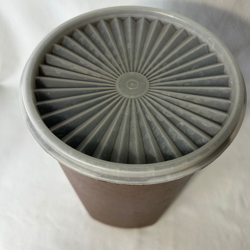 Vintage Brown Tupperware Canister with Translucent Lid White Emblem 10 in Tall - Picture 9 of 13